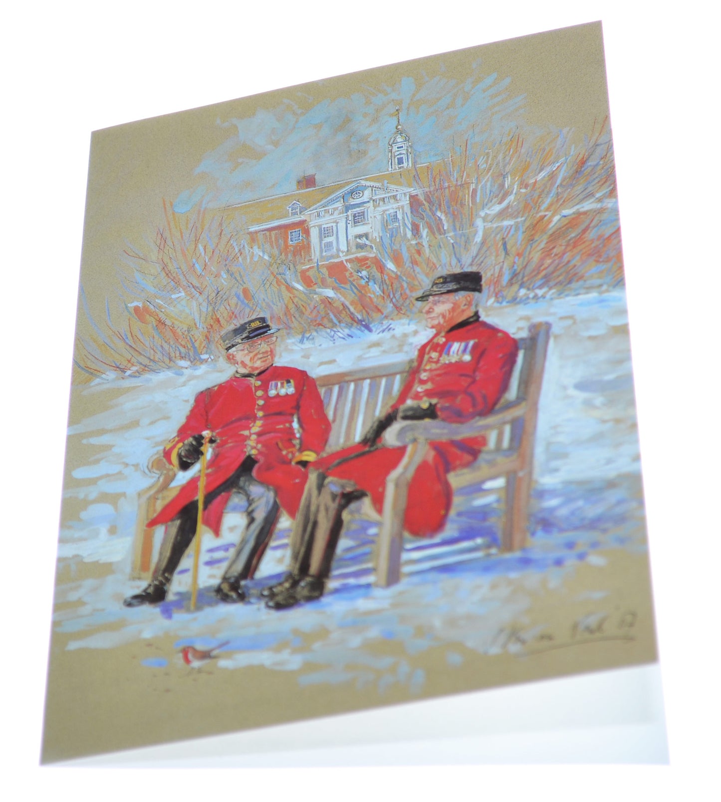 Chelsea Pensioners with Robin in Snow - Christmas Cards (10 pack)