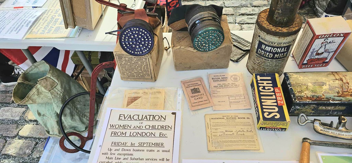 A variety of WW2 objects on a table