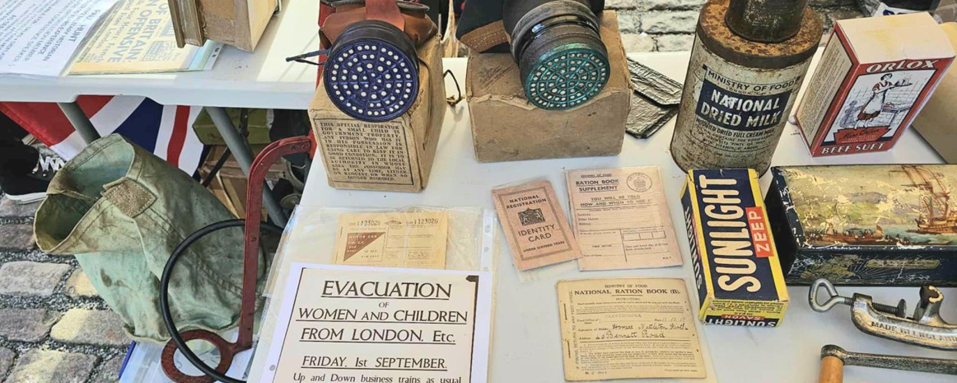A variety of WW2 objects on a table