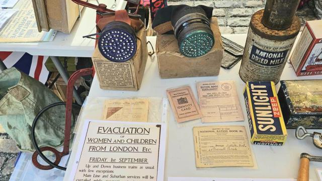 A variety of WW2 objects on a table